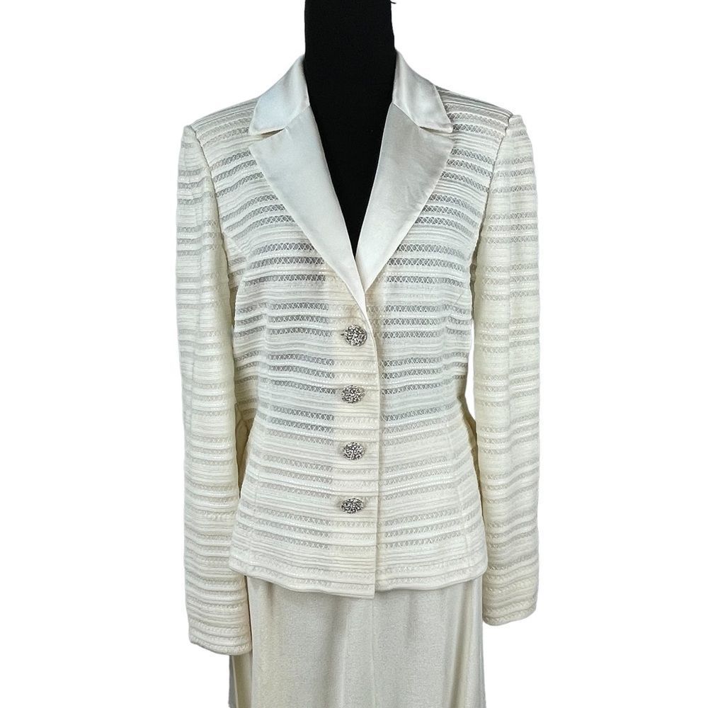 St John Evening Collection 2 Piece Blazer Skirt Tie/Button Front - Picture 3 of 16